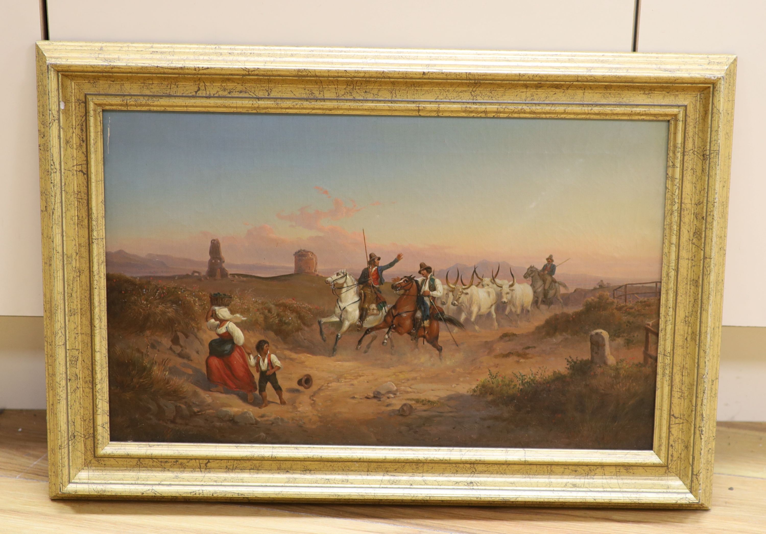 Ludwig Vogel (1788-1879) Swiss. Cattle herders, oil on canvas, signed and inscribed 'Roma, 1850' verso, 12